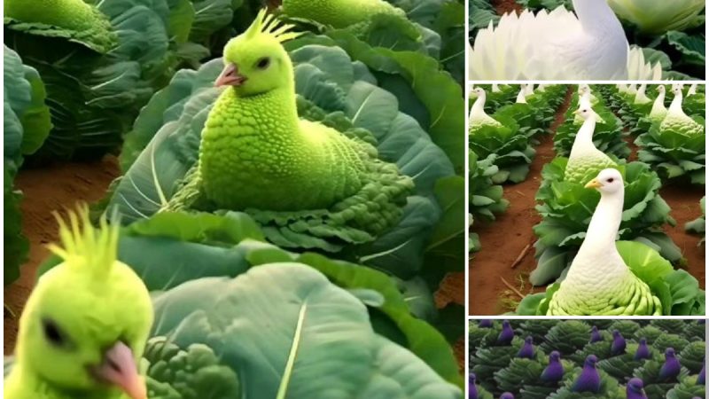 Step into a garden where cabbages morph into lively creatures. A sight to behold!